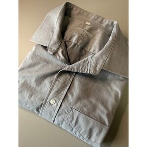 Alexandre London Mens Grey Herringbone Dress Shirt Size 18 Made in UK Cotton